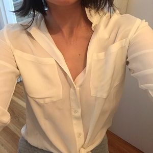100% silk white Theory blouse - ties at the waist